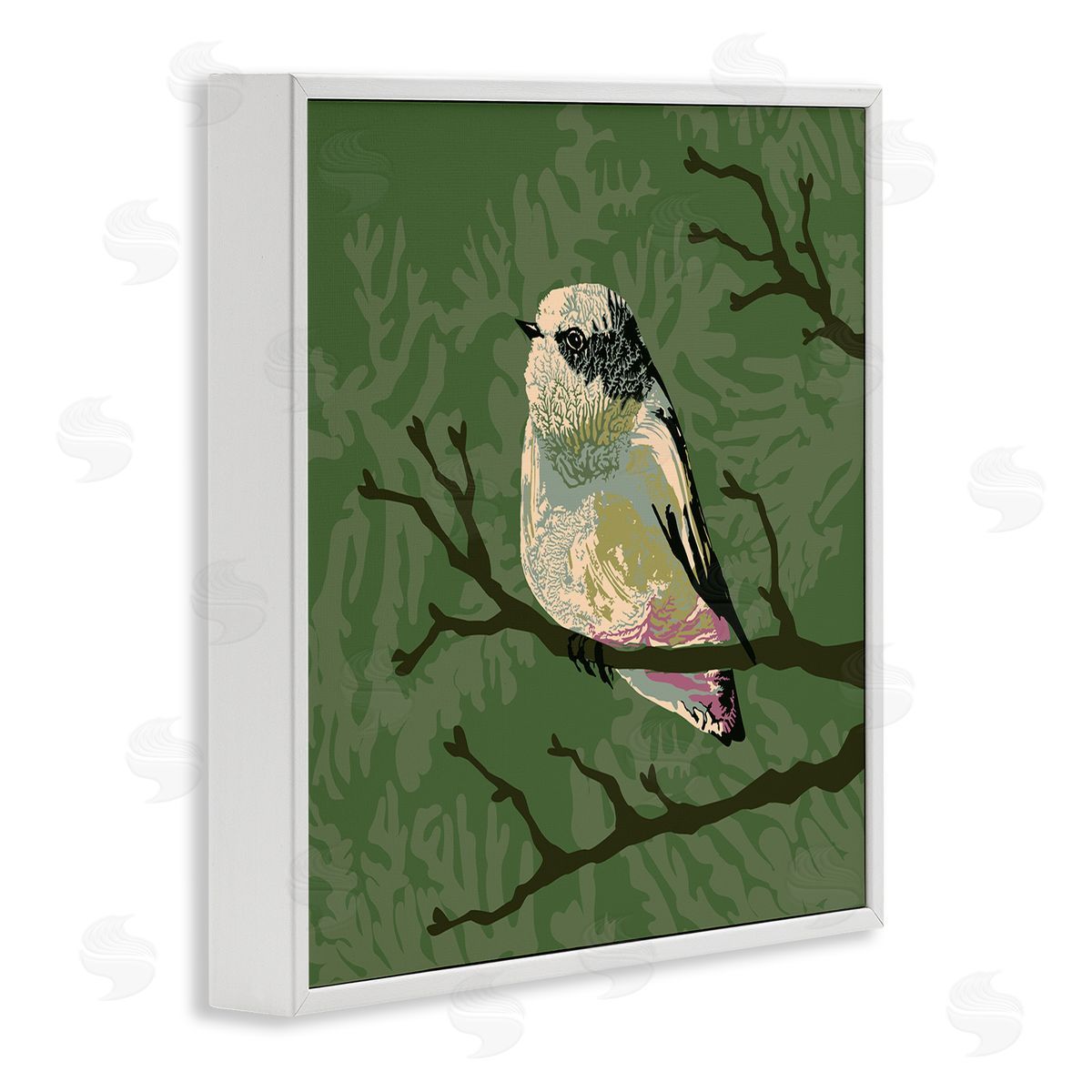 Verbrugge Watercolor Bird Perched on Tree Branch Wildlife Animal Portrait  White Framed Glicee Wall Art Print