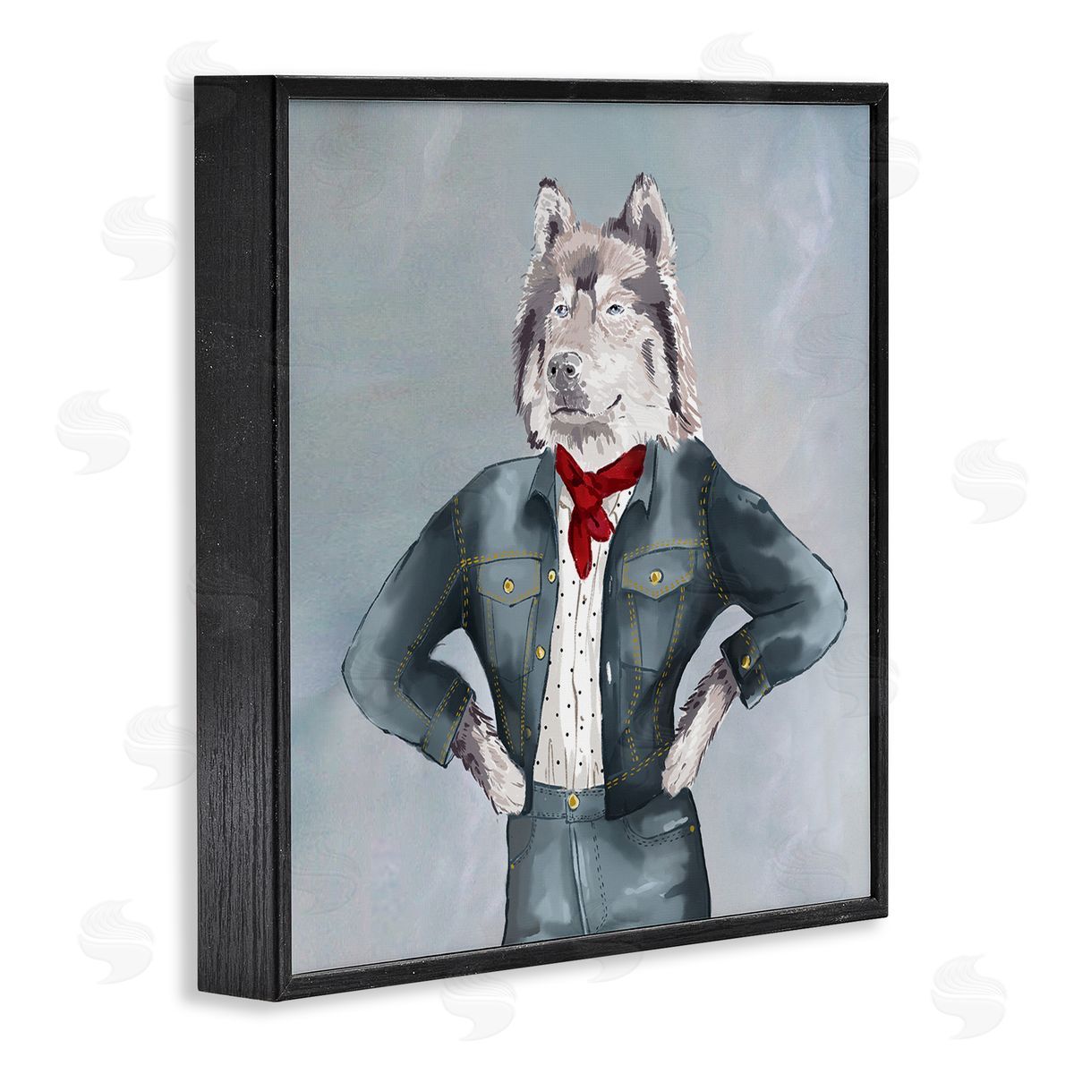 House of Rose Trendy Wolf Stylish Denim Outfit Fashion Animal Black Framed Glicee Wall Art Print