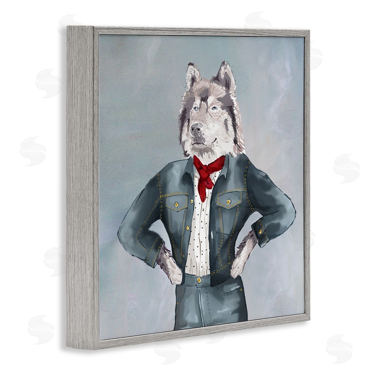 House of Rose Trendy Wolf Stylish Denim Outfit Fashion Animal Gray Framed Glicee Wall Art Print