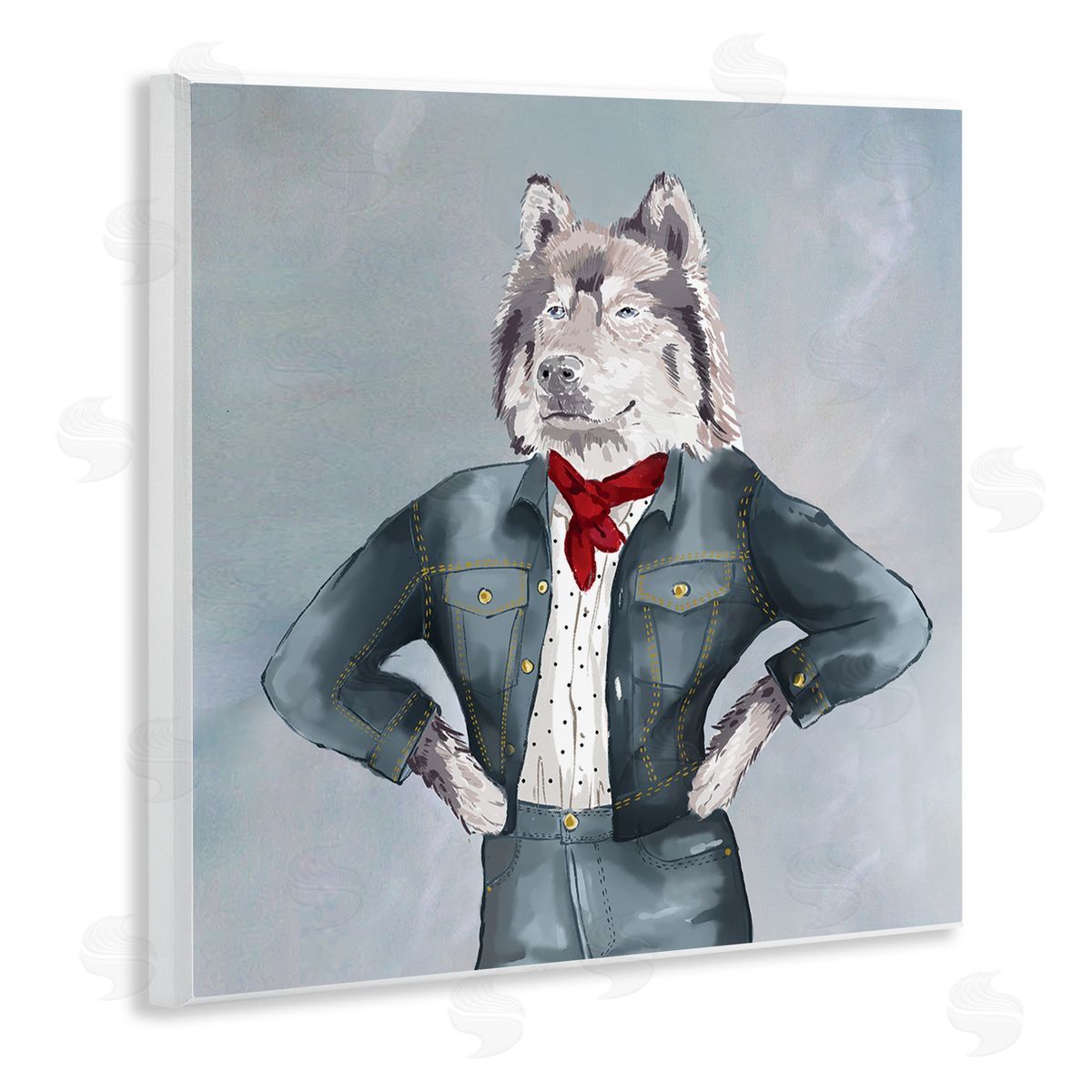 House of Rose Trendy Wolf Stylish Denim Outfit Fashion Animal Wooden Wall Plaque Art Print