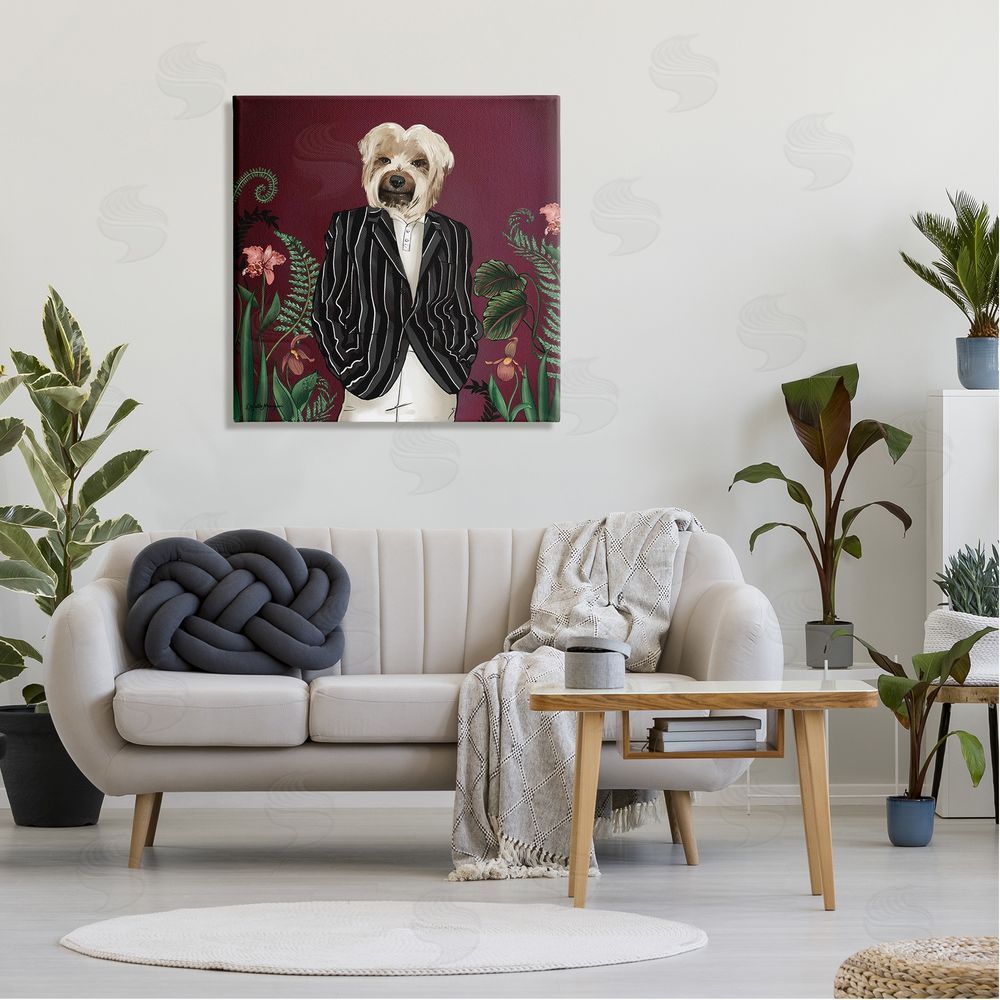 House of Rose Chic Fashion Dog Fancy Blazer Outfit Trendy Animal Canvas Wall Art in Room