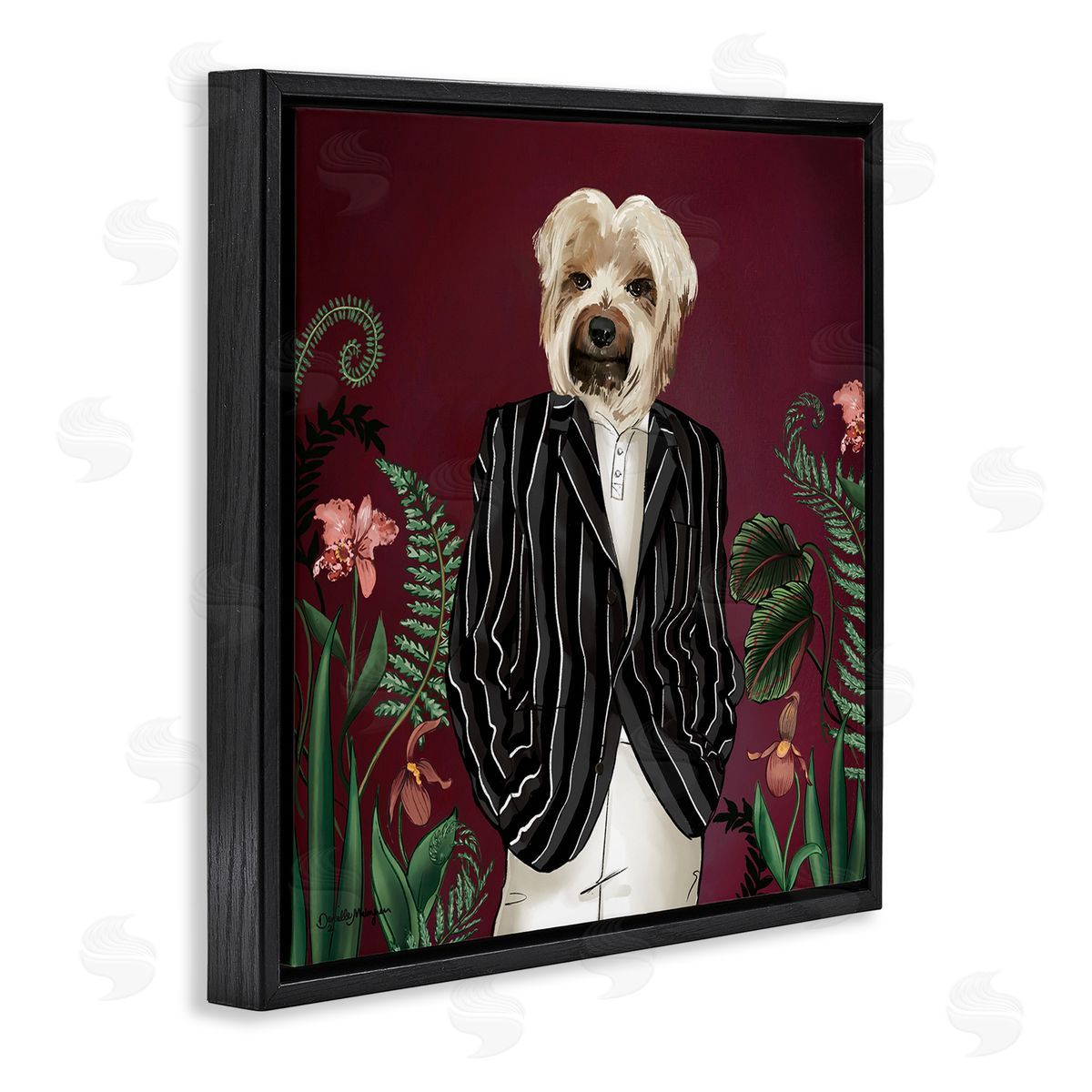 House of Rose Chic Fashion Dog Fancy Blazer Outfit Trendy Animal Black Floating Frame Canvas Wall Art Print
