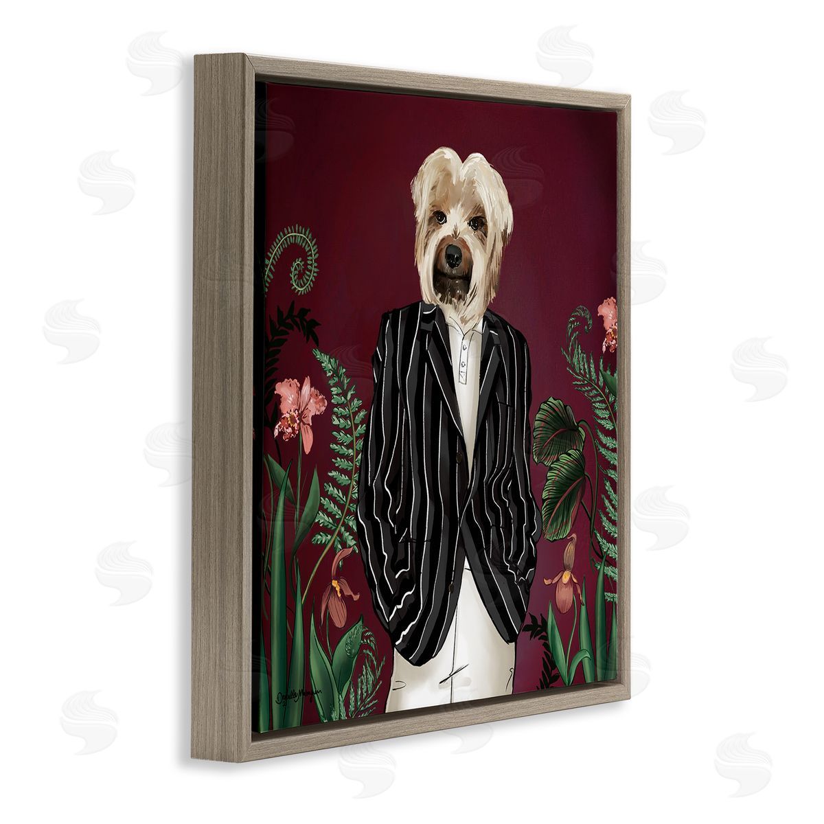 House of Rose Chic Fashion Dog Fancy Blazer Outfit Trendy Animal Brown Floating Frame Canvas Wall Art Print