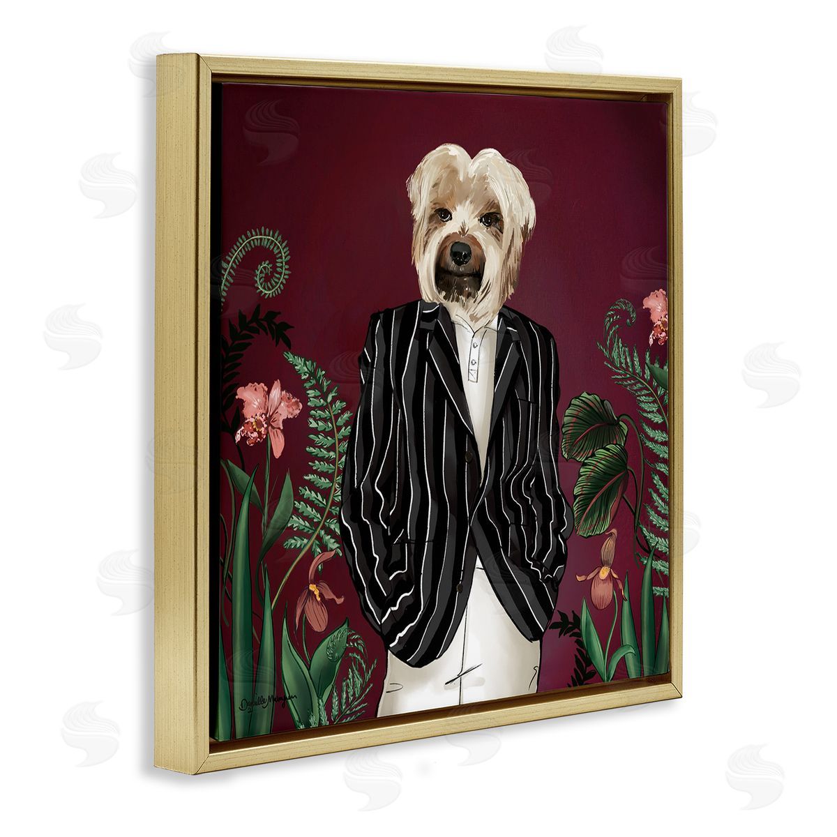 House of Rose Chic Fashion Dog Fancy Blazer Outfit Trendy Animal Gold Floating Frame Canvas Wall Art Print