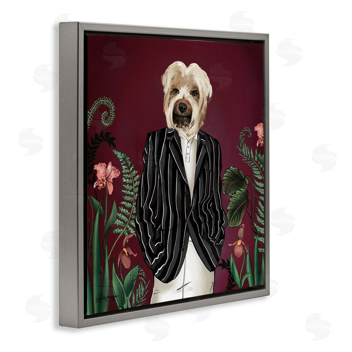 House of Rose Chic Fashion Dog Fancy Blazer Outfit Trendy Animal Gray Floating Frame Canvas Wall Art Print