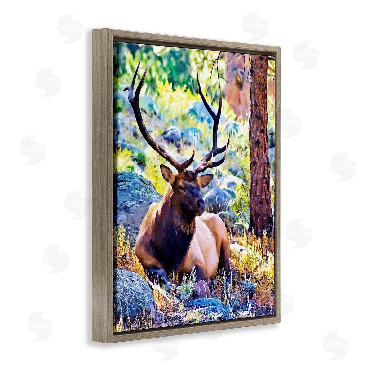 Alpenglow Workshop Stag Deer Resting Amid Forest Trees Natural Wildlife  Brown Floating Frame Canvas Wall Art Print