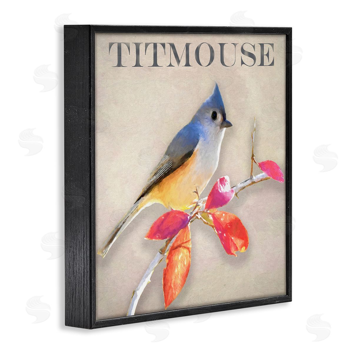 Alpenglow Workshop Titmouse Bird Perched Vivid Plant Leaves Typography Black Framed Glicee Wall Art Print