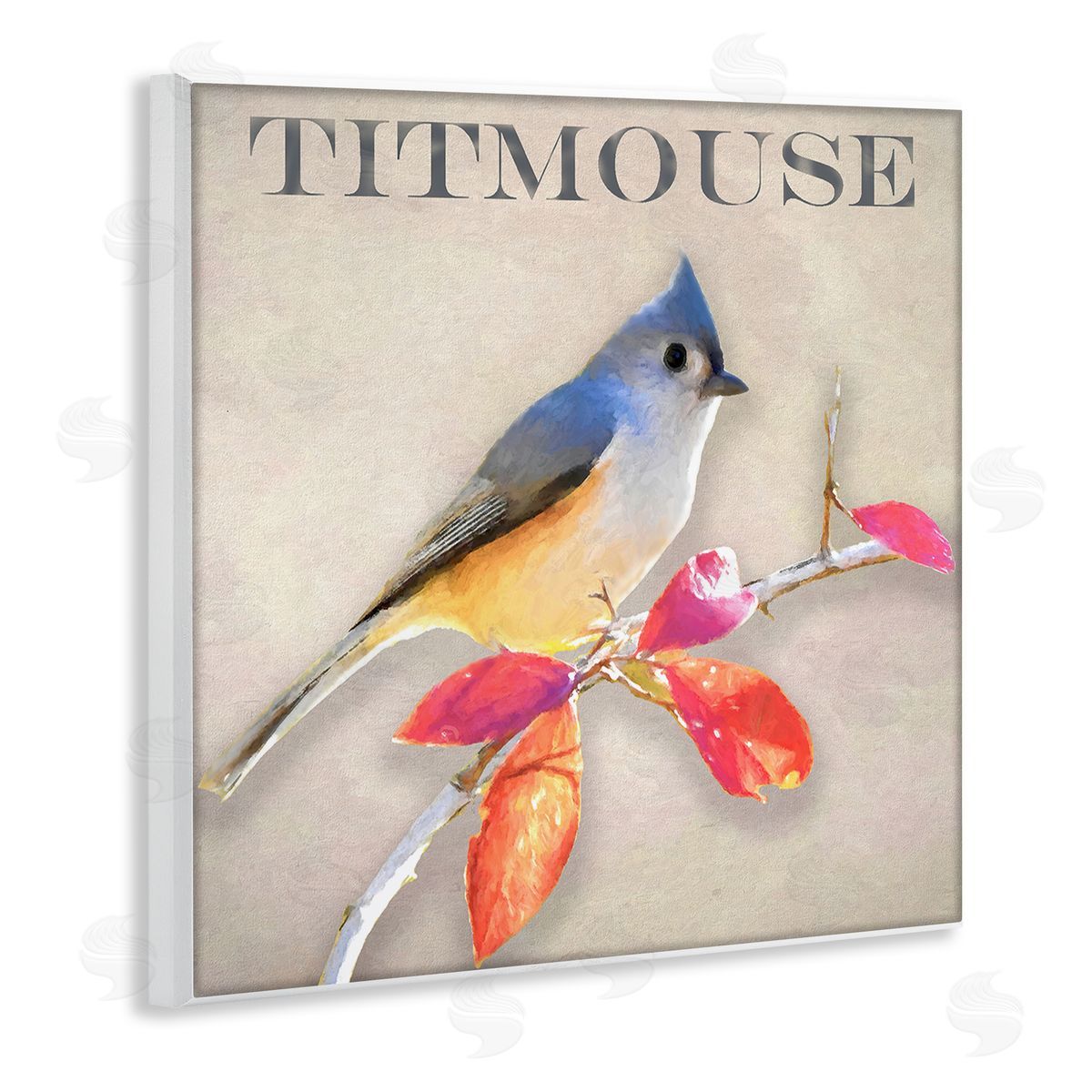 Alpenglow Workshop Titmouse Bird Perched Vivid Plant Leaves Typography Wooden Wall Plaque Art Print