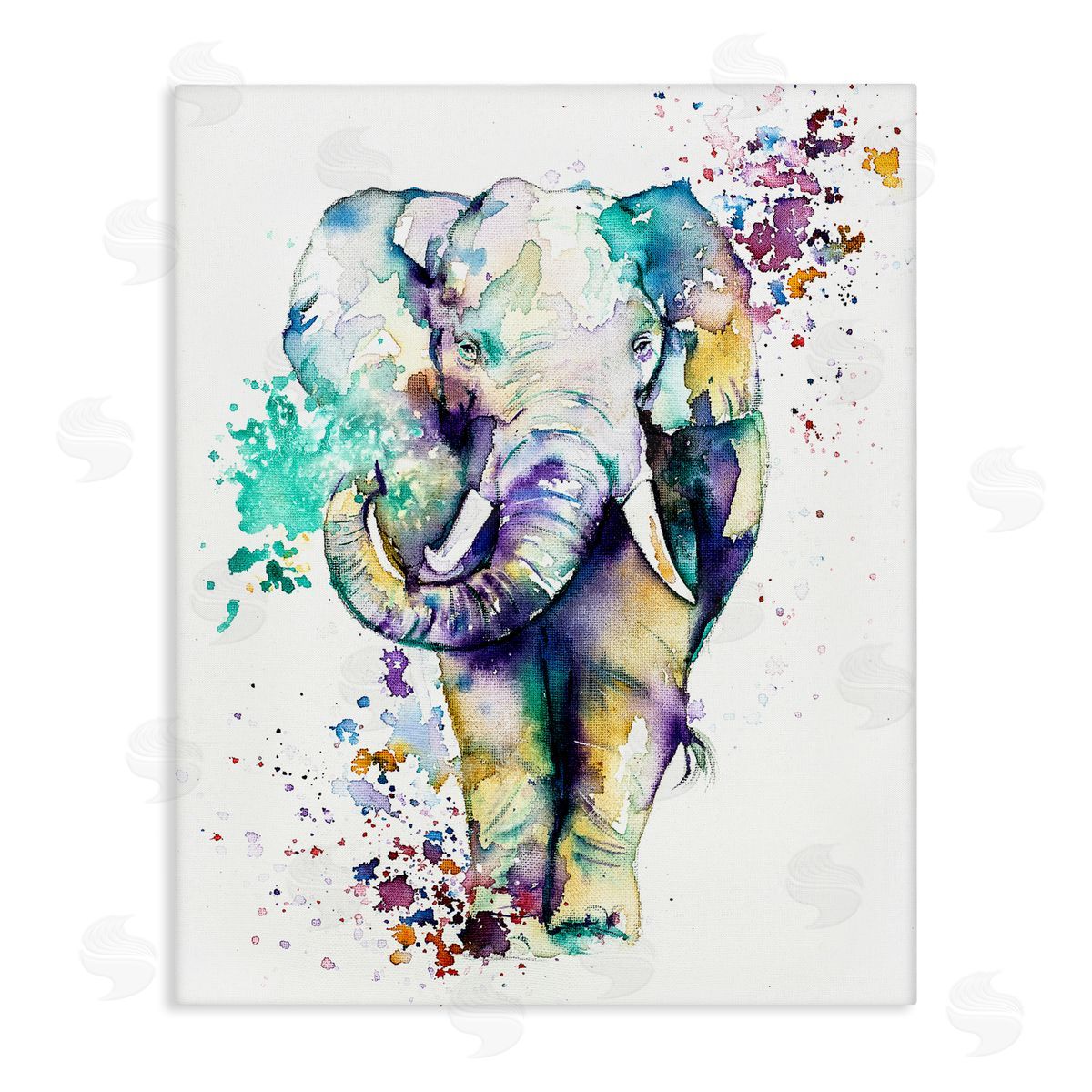 Emma Catherine Debs Street Speckled Elephant Paint Splatter Animal Stretched Canvas Wall Art Print