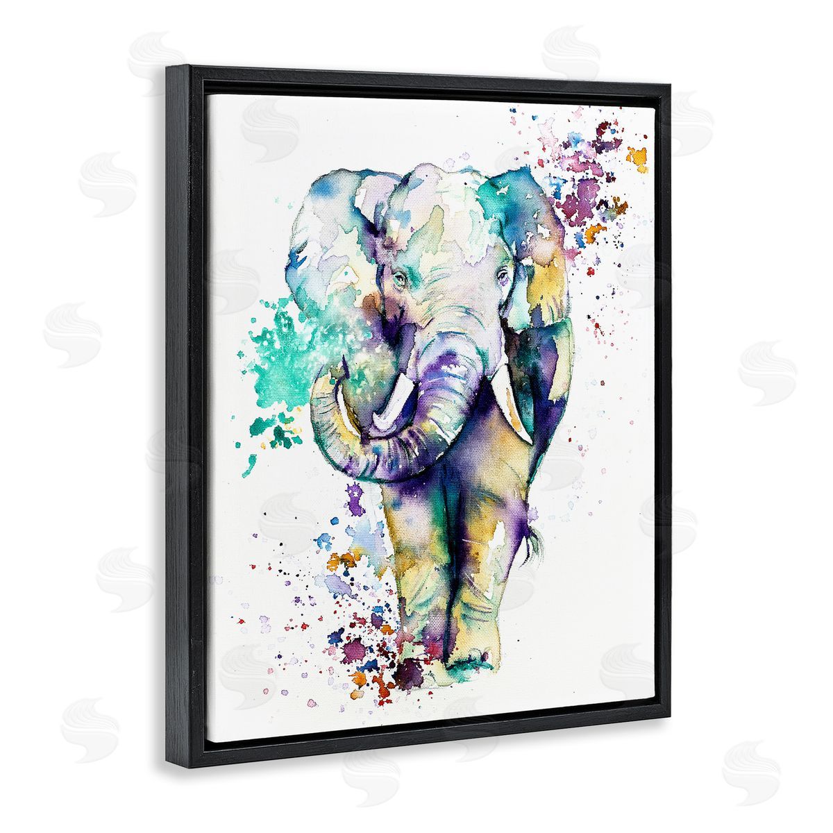 Emma Catherine Debs Street Speckled Elephant Paint Splatter Animal Black Floating Frame Canvas Wall Art Print