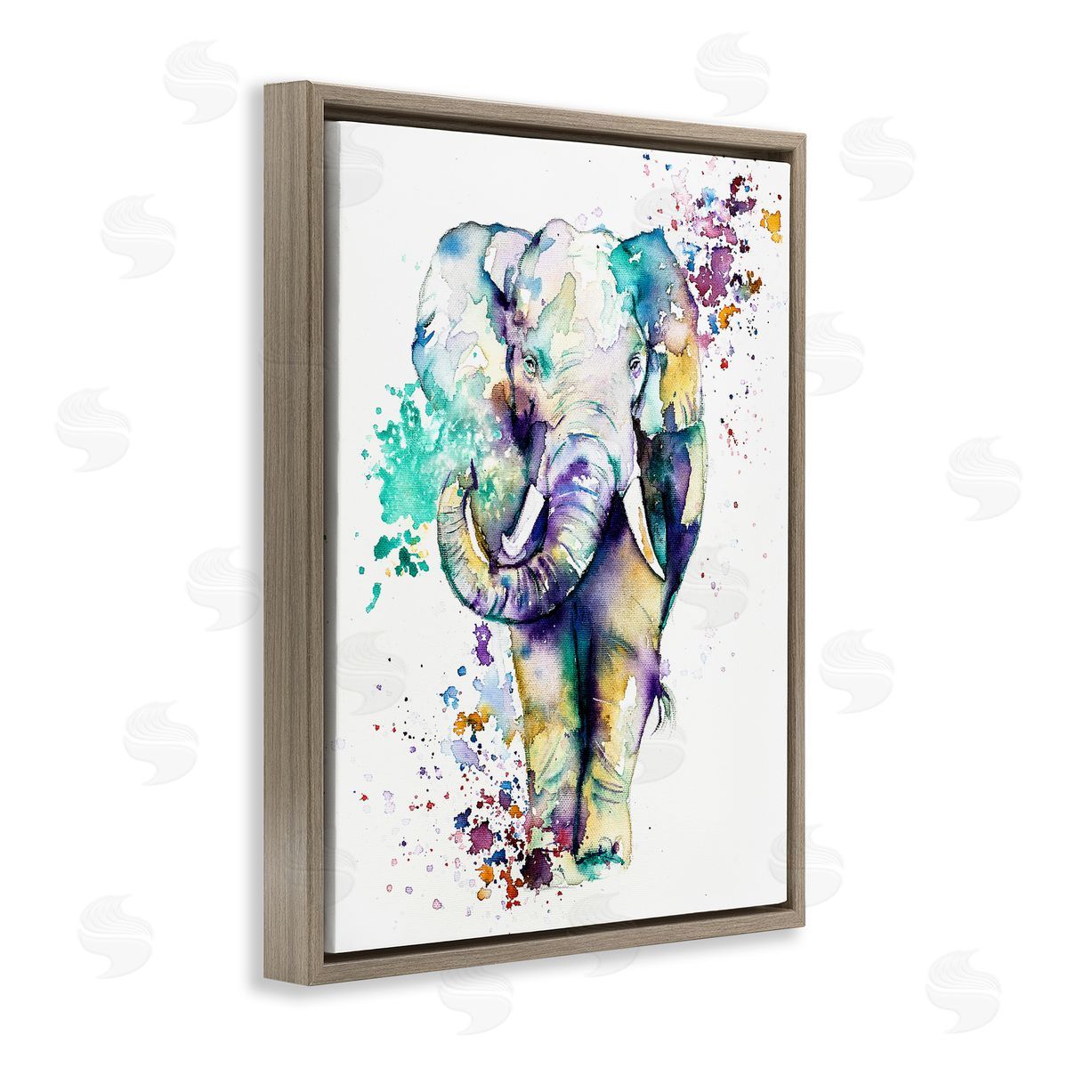 Emma Catherine Debs Street Speckled Elephant Paint Splatter Animal Brown Floating Frame Canvas Wall Art Print