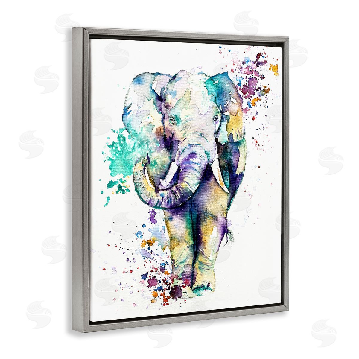 Emma Catherine Debs Street Speckled Elephant Paint Splatter Animal Gray Floating Frame Canvas Wall Art Print
