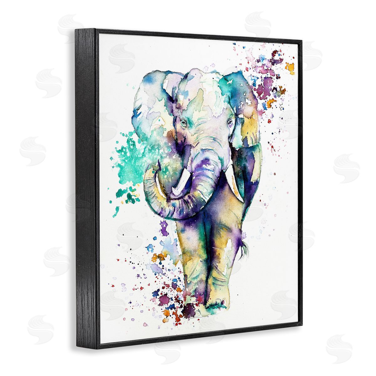 Emma Catherine Debs Street Speckled Elephant Paint Splatter Animal Black Framed Giclee Wall Art Print