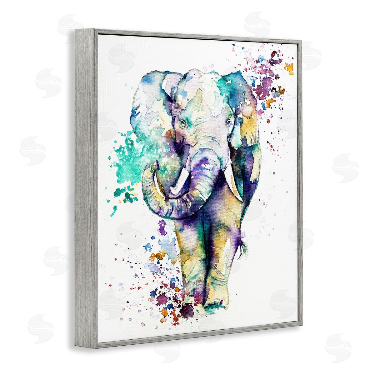 Emma Catherine Debs Street Speckled Elephant Paint Splatter Animal Gray Framed Giclee Wall Art Print