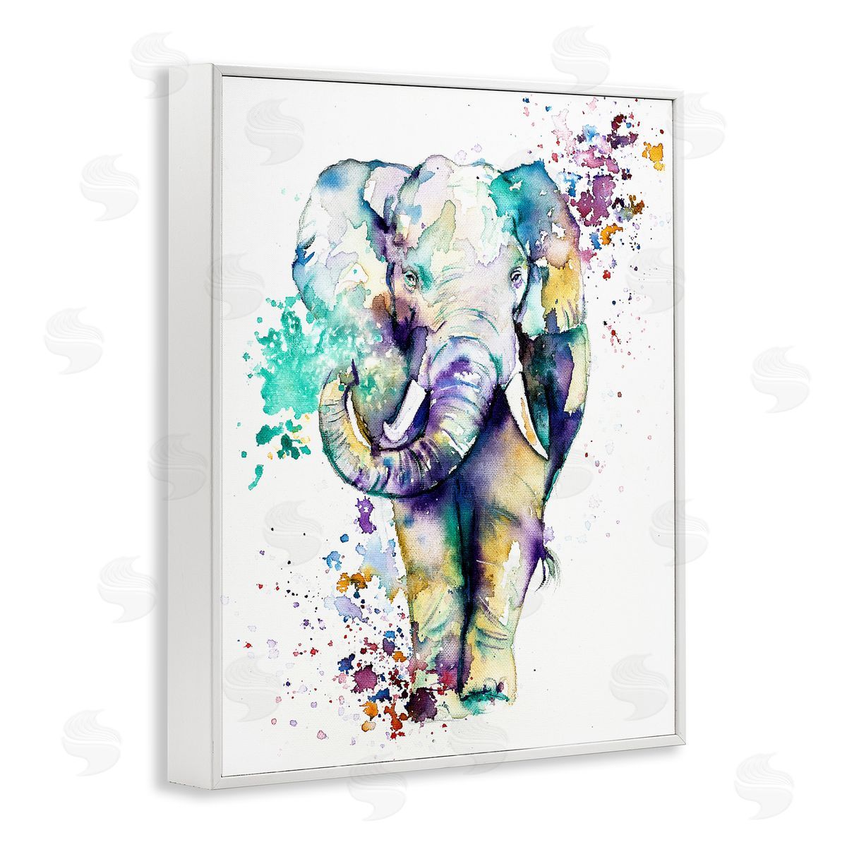 Emma Catherine Debs Street Speckled Elephant Paint Splatter Animal White Framed Giclee Wall Art Print
