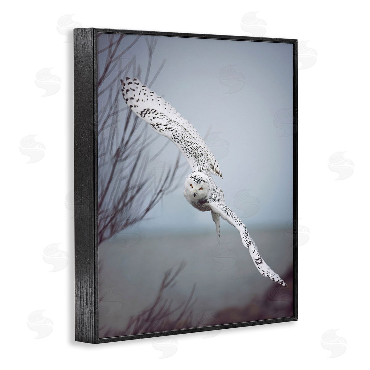Carrie Ann Grippo-Pike Majestic Snowy Owl Flying Wingspan Wildlife Photography Black Framed Giclee Wall Art Print