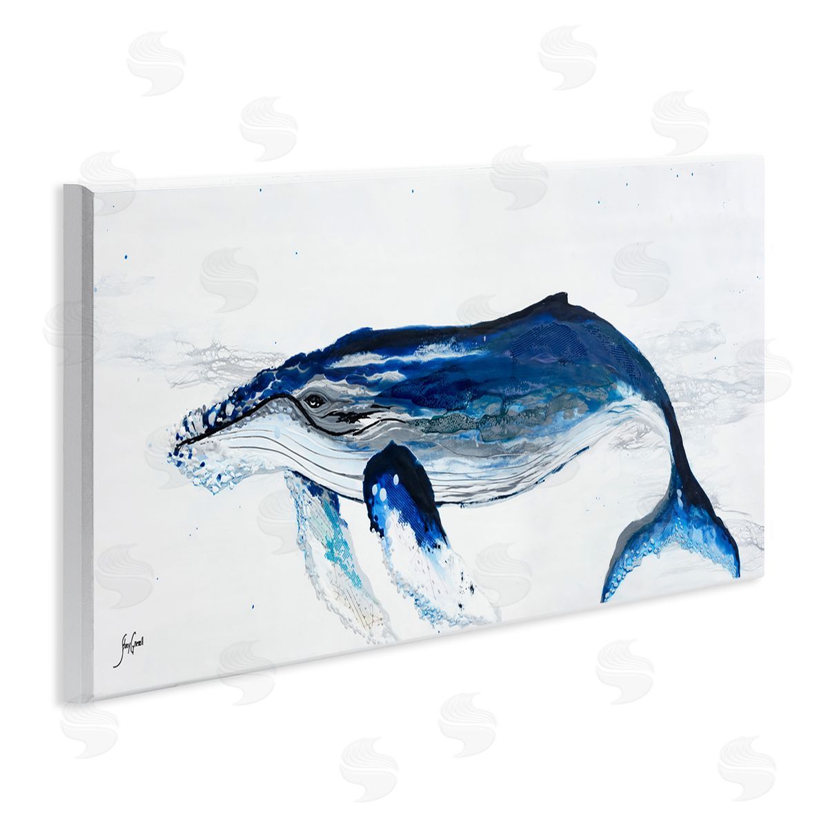 Stacy Gresell Vivid Blue Whale Swimming Marine Animal Sea Life