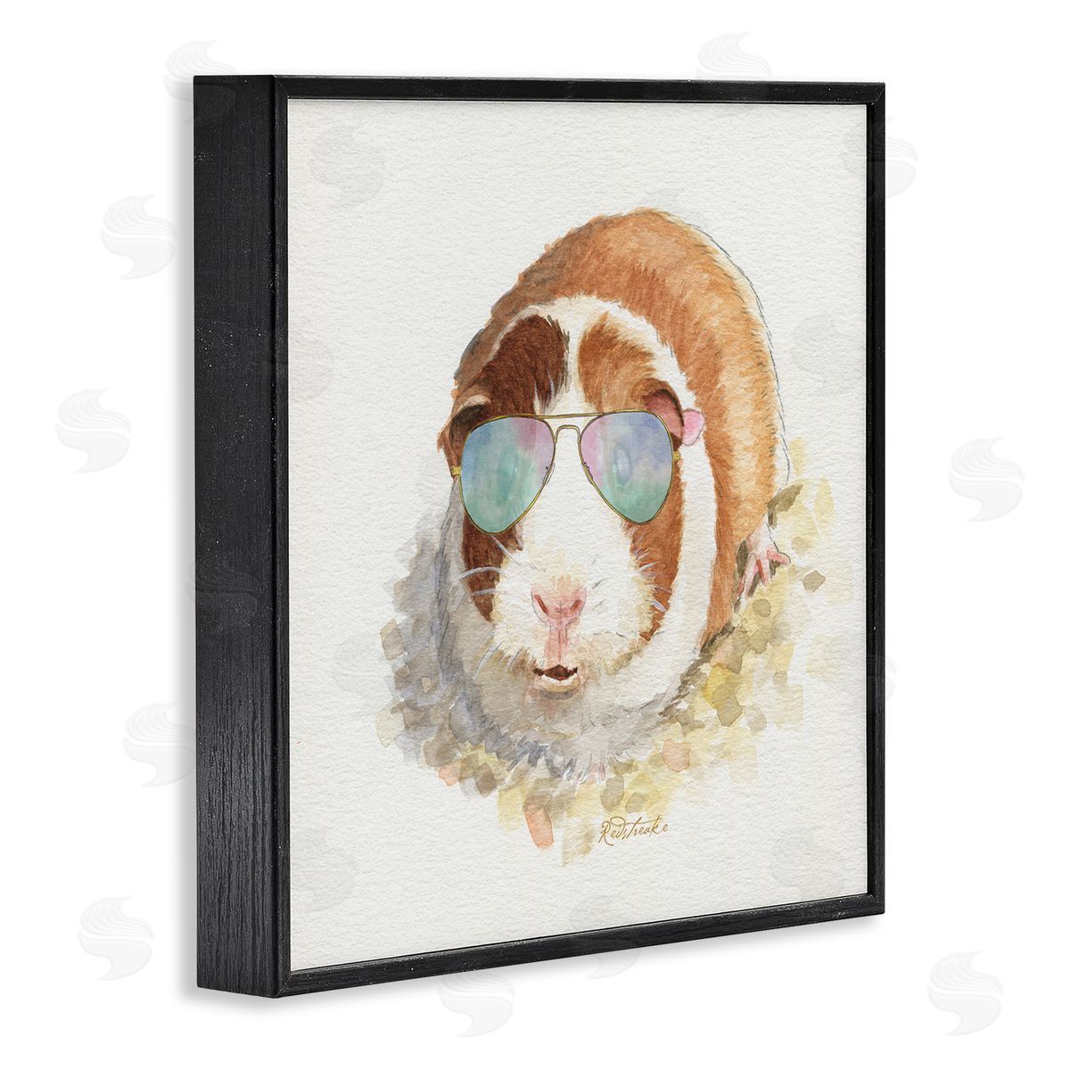 Jennifer Redstreake Happy Guinea Pig Wearing Sunglasses Cheerful Watercolor Detail Black Framed Glicee Wall Art Print