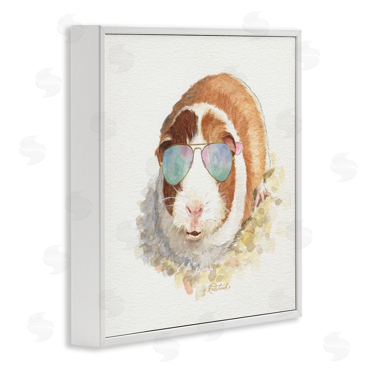 Jennifer Redstreake Happy Guinea Pig Wearing Sunglasses Cheerful Watercolor Detail White Framed Glicee Wall Art Print