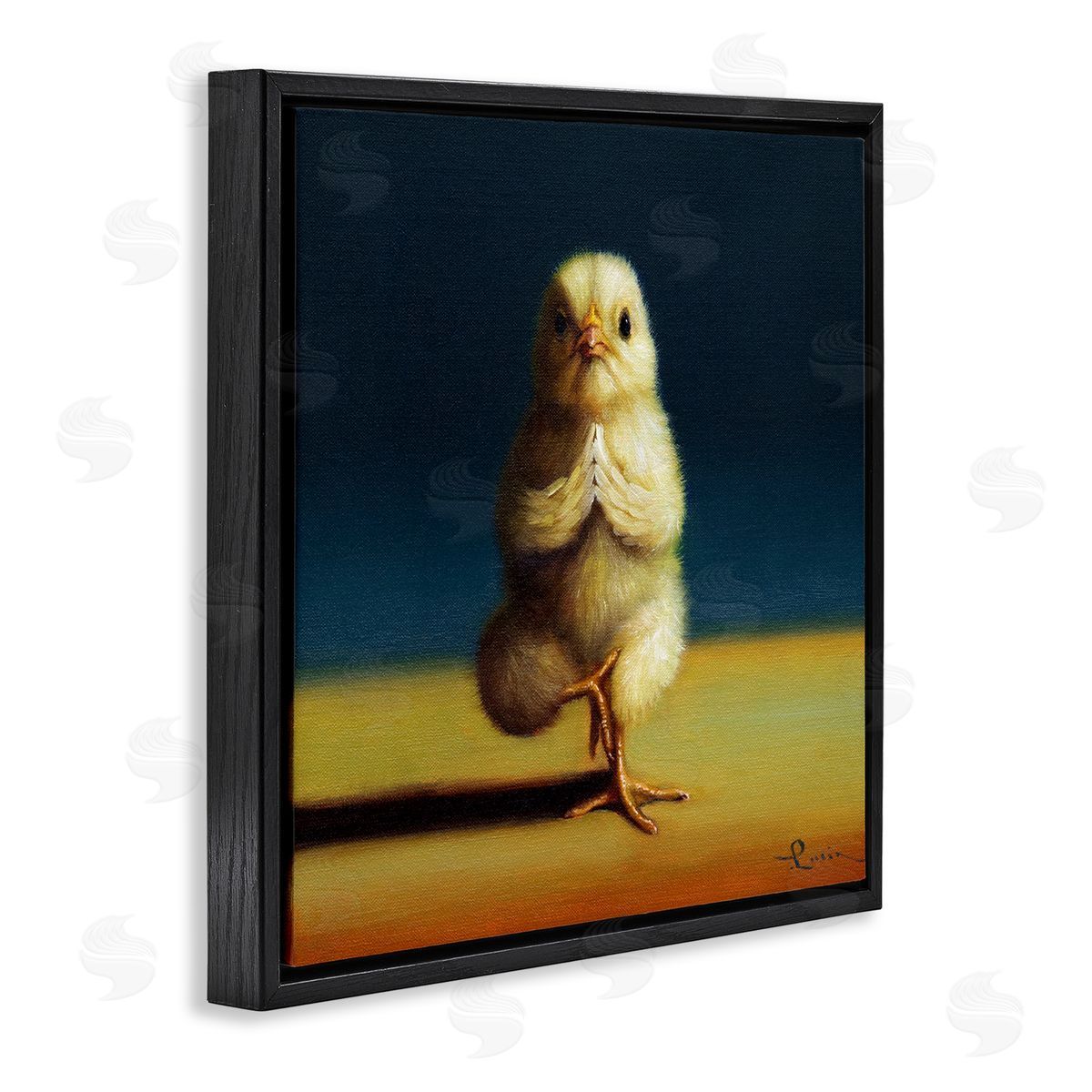 Lucia Heffernan Yellow Chick Meditating Yoga Pose Animal Fitness Black Floating Frame Canvas Wall Art Print