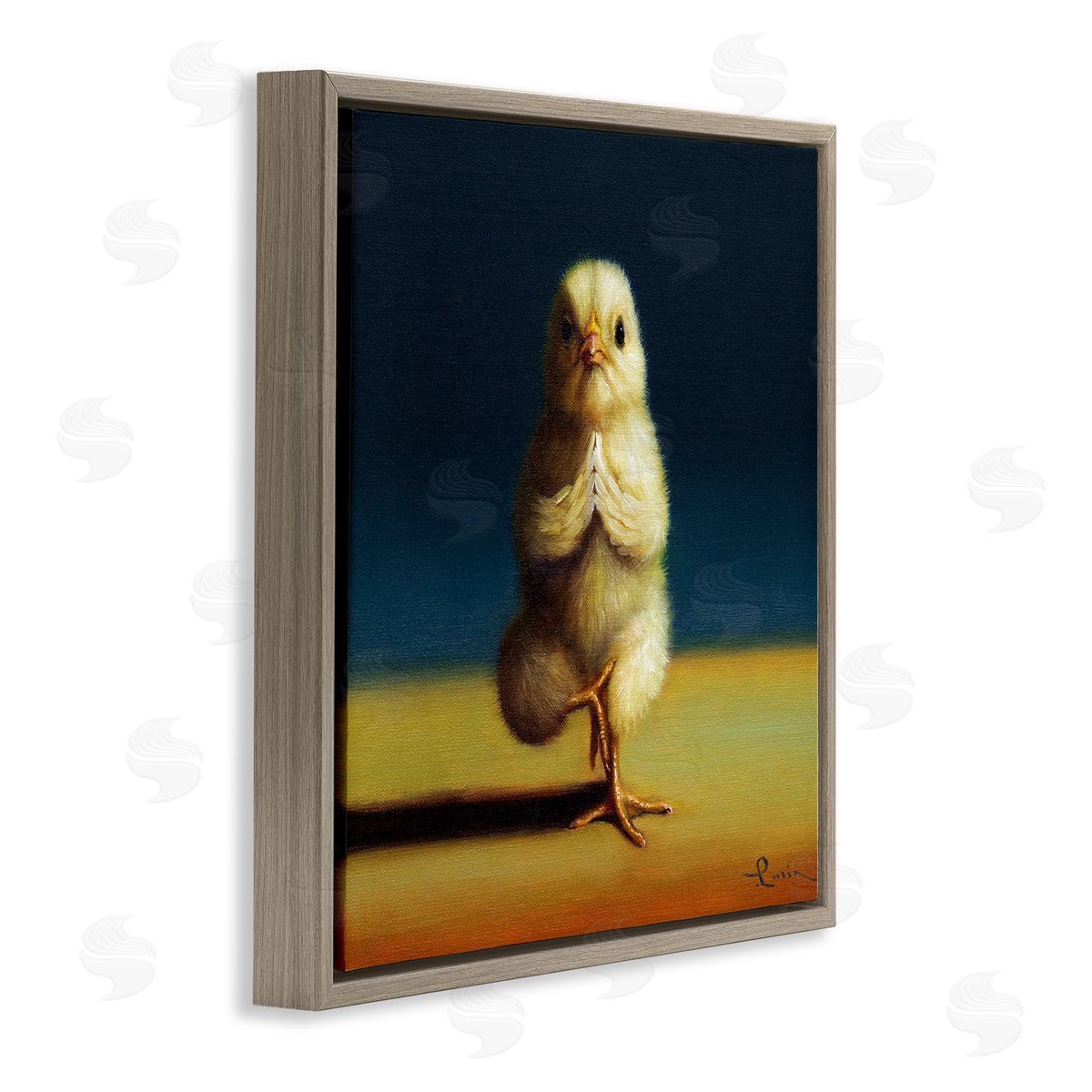 Lucia Heffernan Yellow Chick Meditating Yoga Pose Animal Fitness Brown Floating Frame Canvas Wall Art Print