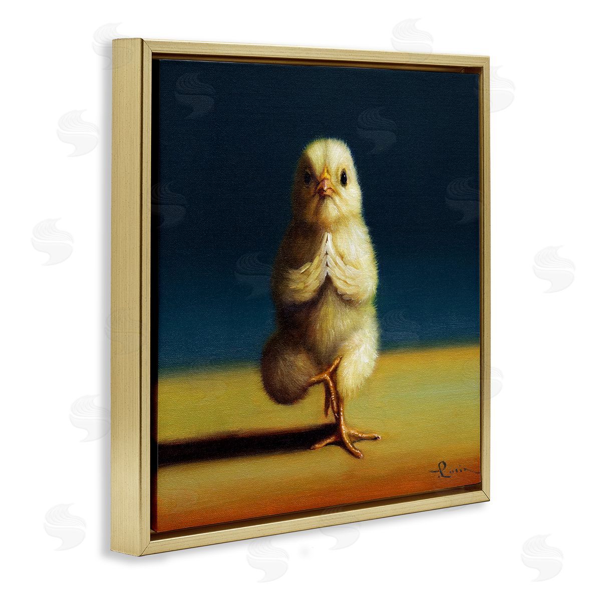 Lucia Heffernan Yellow Chick Meditating Yoga Pose Animal Fitness Gold Floating Frame Canvas Wall Art Print