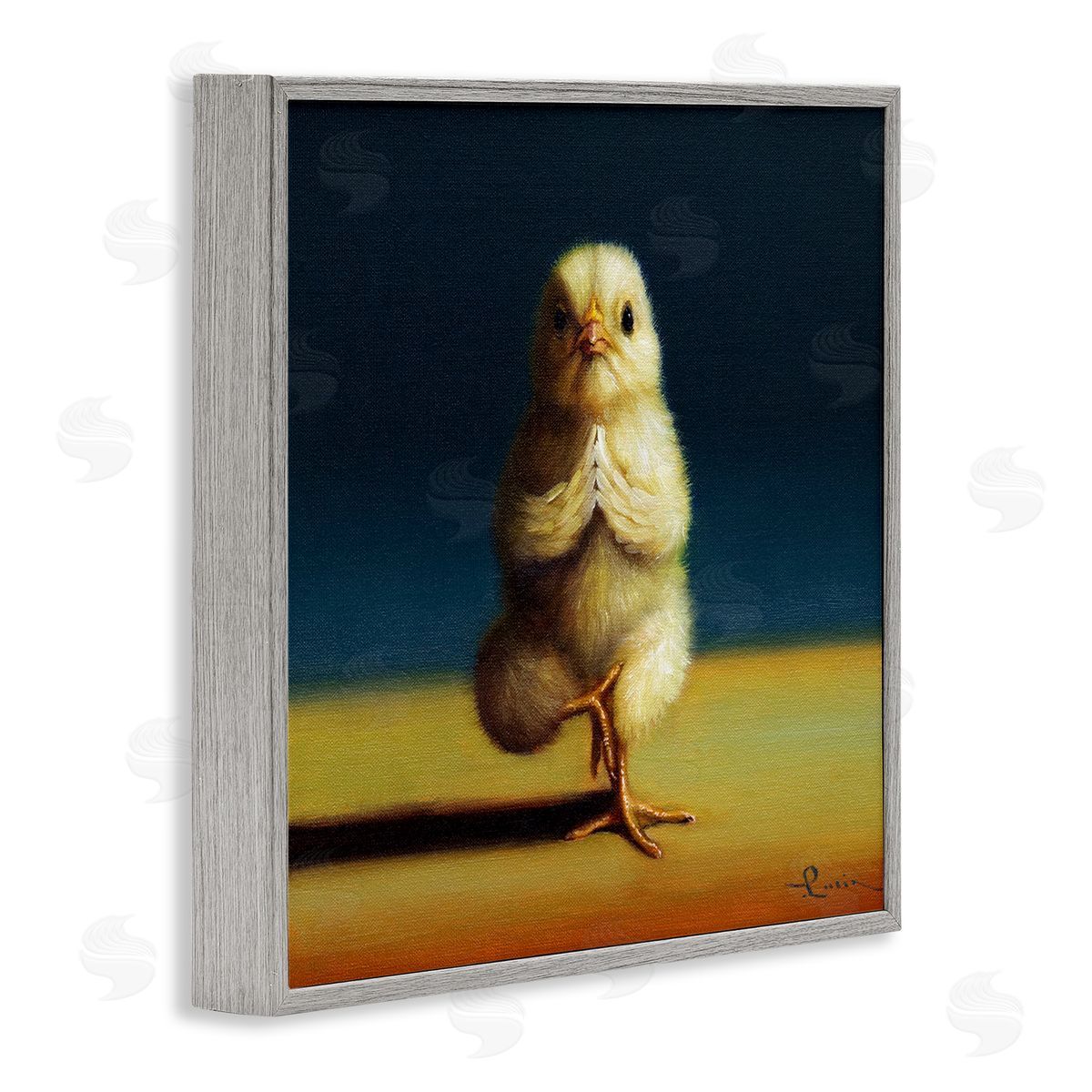 Lucia Heffernan Yellow Chick Meditating Yoga Pose Animal Fitness Gray Framed Glicee Wall Art Print