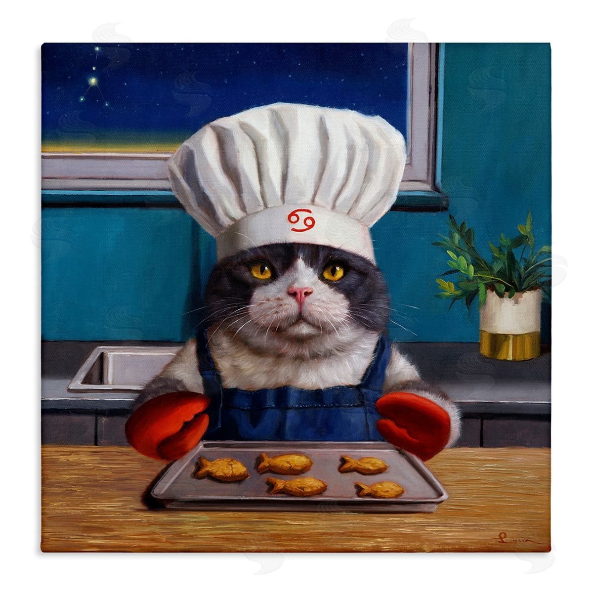 Lucia Heffernan Fresh Baked Fish Cookies Cat Chef Astrological Symbol Stretched Canvas Wall Art Print