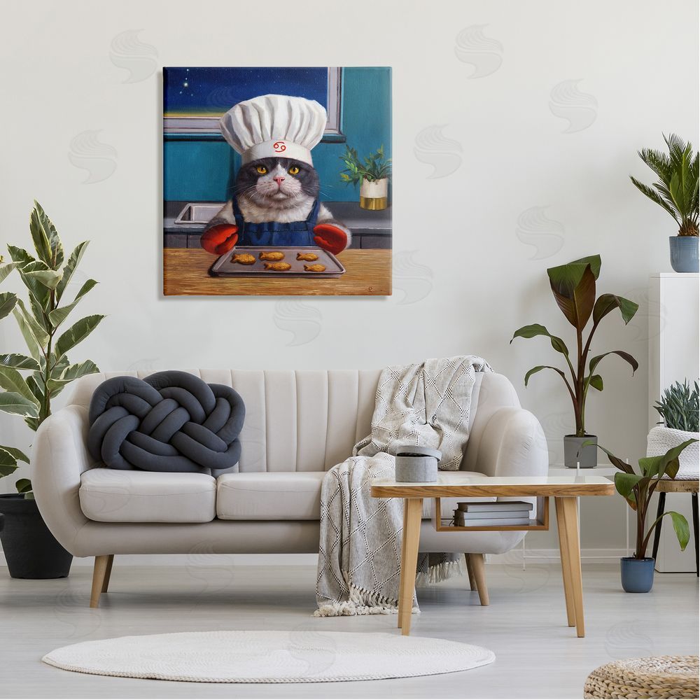 Lucia Heffernan Fresh Baked Fish Cookies Cat Chef Astrological Symbol Canvas Wall Art in Room
