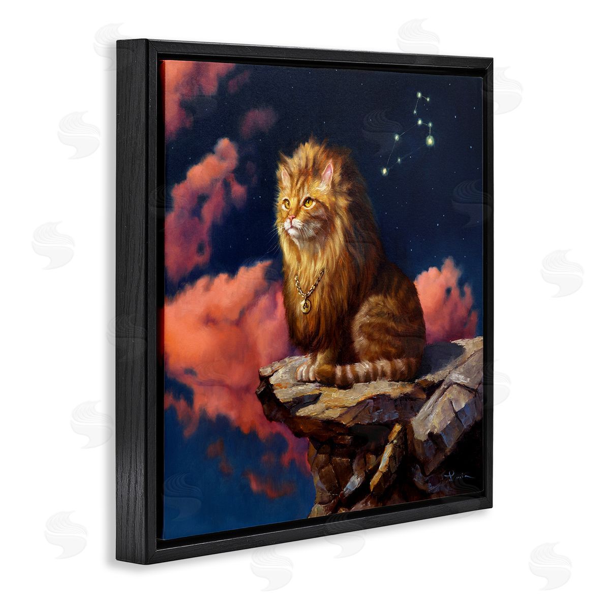 Lucia Heffernan Lion Cat Night Sky Constellation Leo Astrology Symbol Black Floating Frame Canvas Wall Art Print