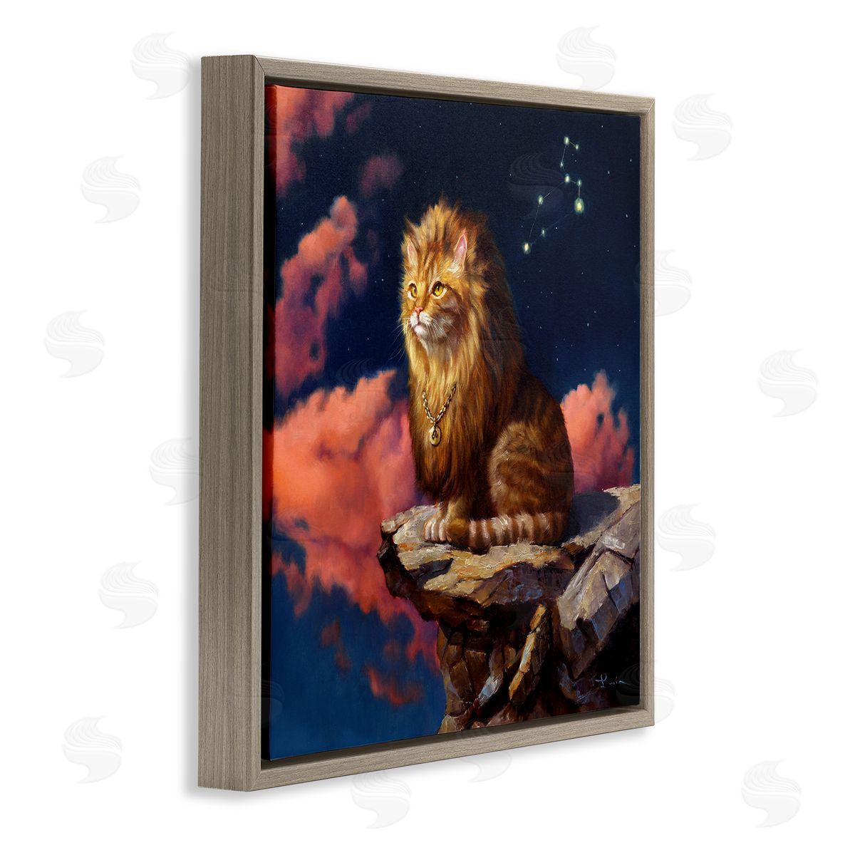 Lucia Heffernan Lion Cat Night Sky Constellation Leo Astrology Symbol Brown Floating Frame Canvas Wall Art Print