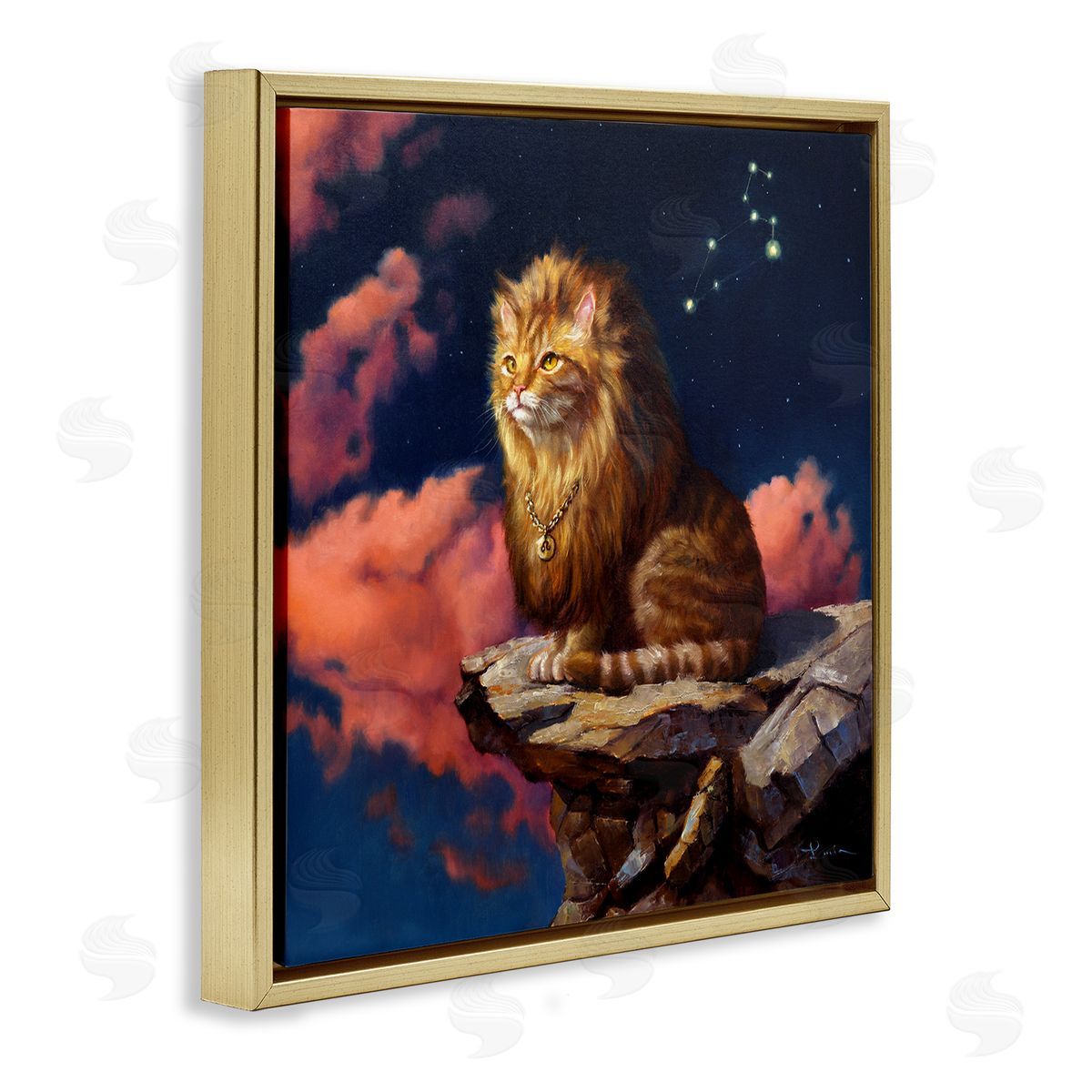 Lucia Heffernan Lion Cat Night Sky Constellation Leo Astrology Symbol Gold Floating Frame Canvas Wall Art Print