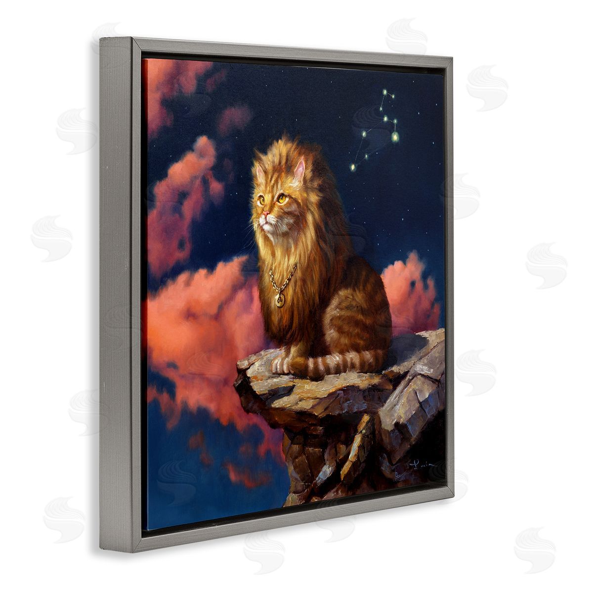 Lucia Heffernan Lion Cat Night Sky Constellation Leo Astrology Symbol Gray Floating Frame Canvas Wall Art Print
