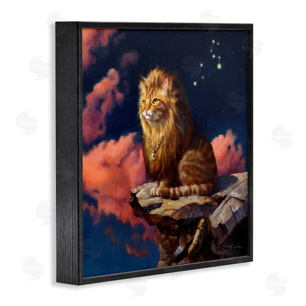Lucia Heffernan Lion Cat Night Sky Constellation Leo Astrology Symbol Black Framed Glicee Wall Art Print