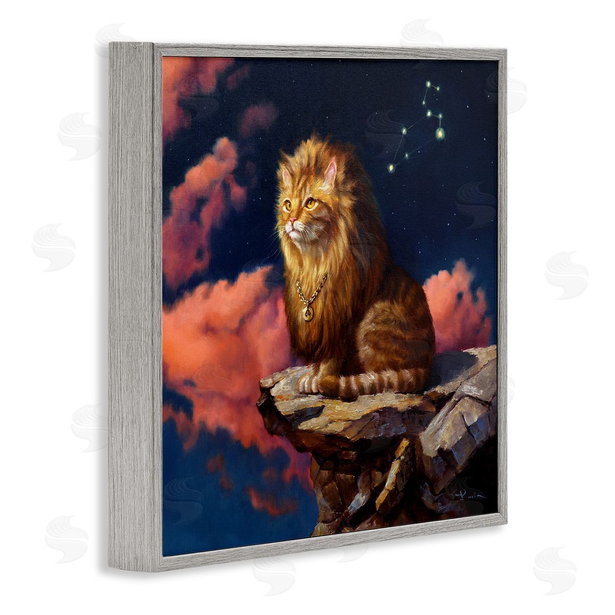 Lucia Heffernan Lion Cat Night Sky Constellation Leo Astrology Symbol Gray Framed Glicee Wall Art Print