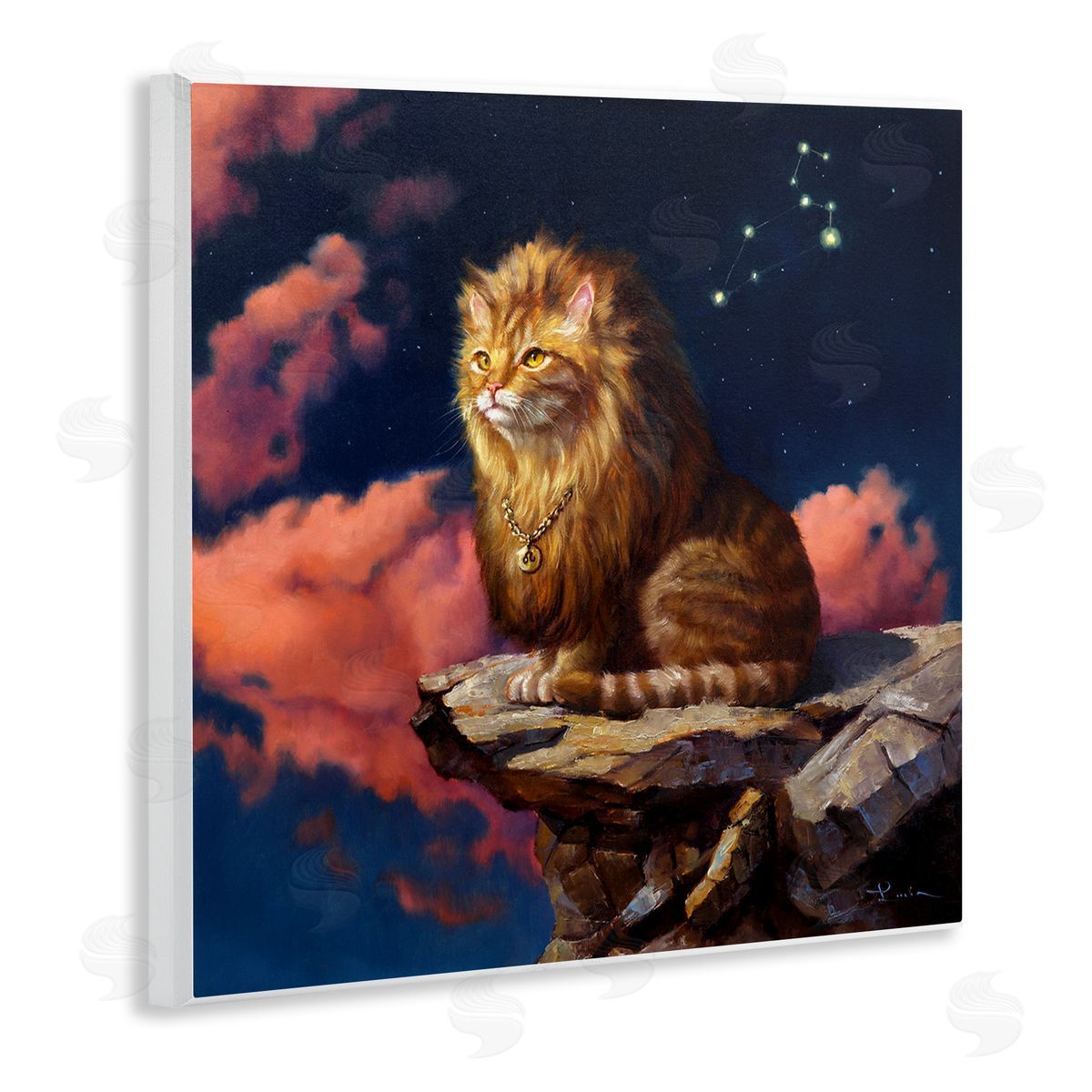 Lucia Heffernan Lion Cat Night Sky Constellation Leo Astrology Symbol Wooden Wall Plaque Art Print