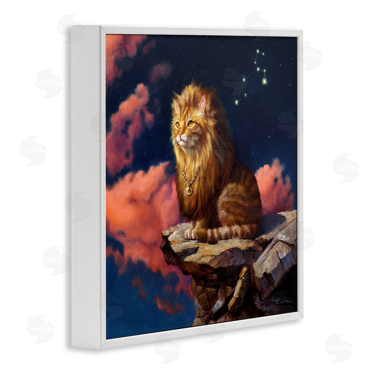Lucia Heffernan Lion Cat Night Sky Constellation Leo Astrology Symbol White Framed Glicee Wall Art Print