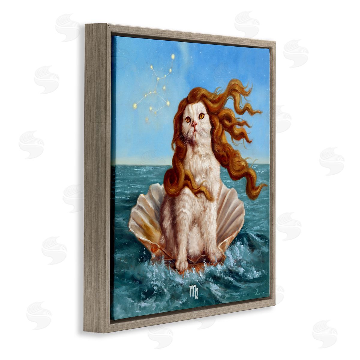 Lucia Heffernan Cat Ocean Seashell Scorpio Astrological Symbol Constellation Brown Floating Frame Canvas Wall Art Print