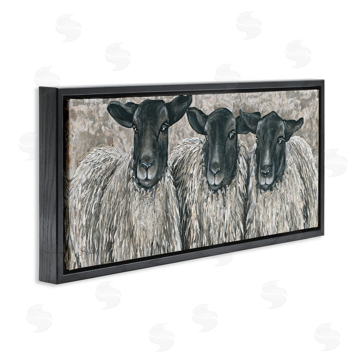 Three Sheep Trio Portrait Black Floating Frame Canvas Wall Art, Home Decor by Hollihocks Art