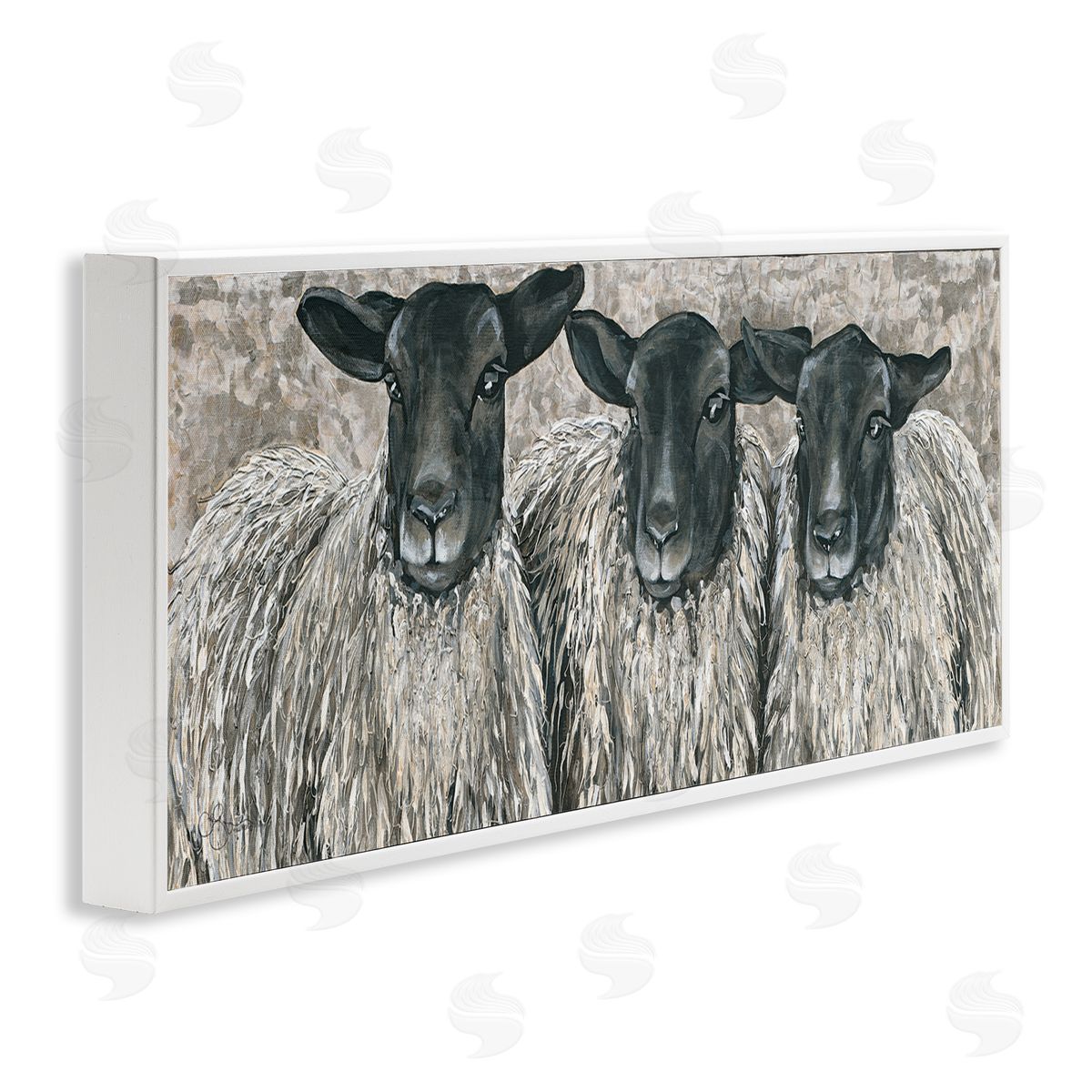 Three Sheep Trio Portrait White Frame Print Wall Art, Home Decor by Hollihocks Art