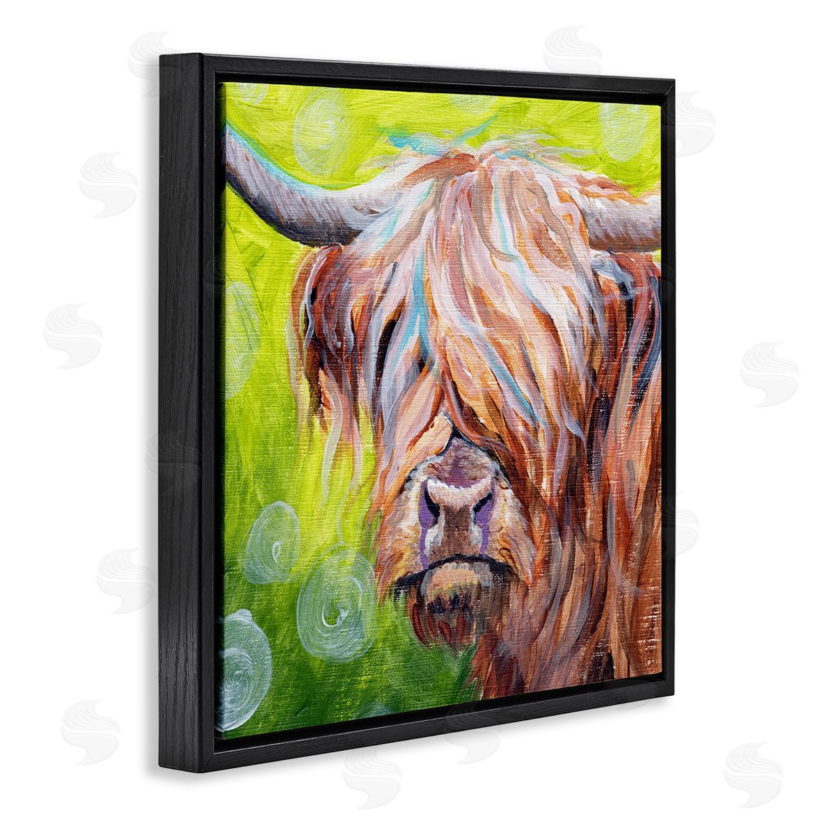 Jennifer Redstreake Vivid Highland Cattle Rural Farmland Animal Painting Black Floating Frame Canvas Wall Art Print