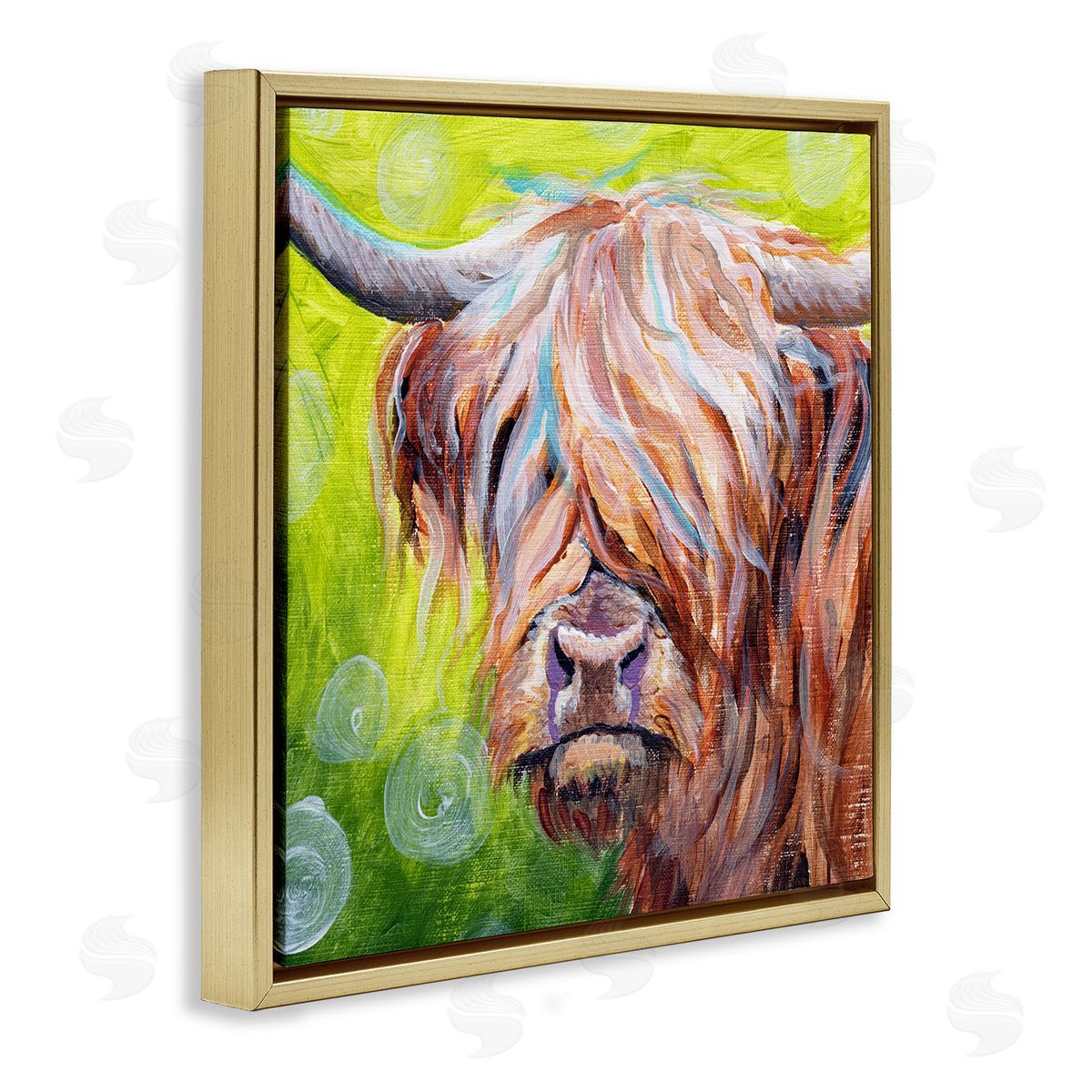 Jennifer Redstreake Vivid Highland Cattle Rural Farmland Animal Painting Gold Floating Frame Canvas Wall Art Print