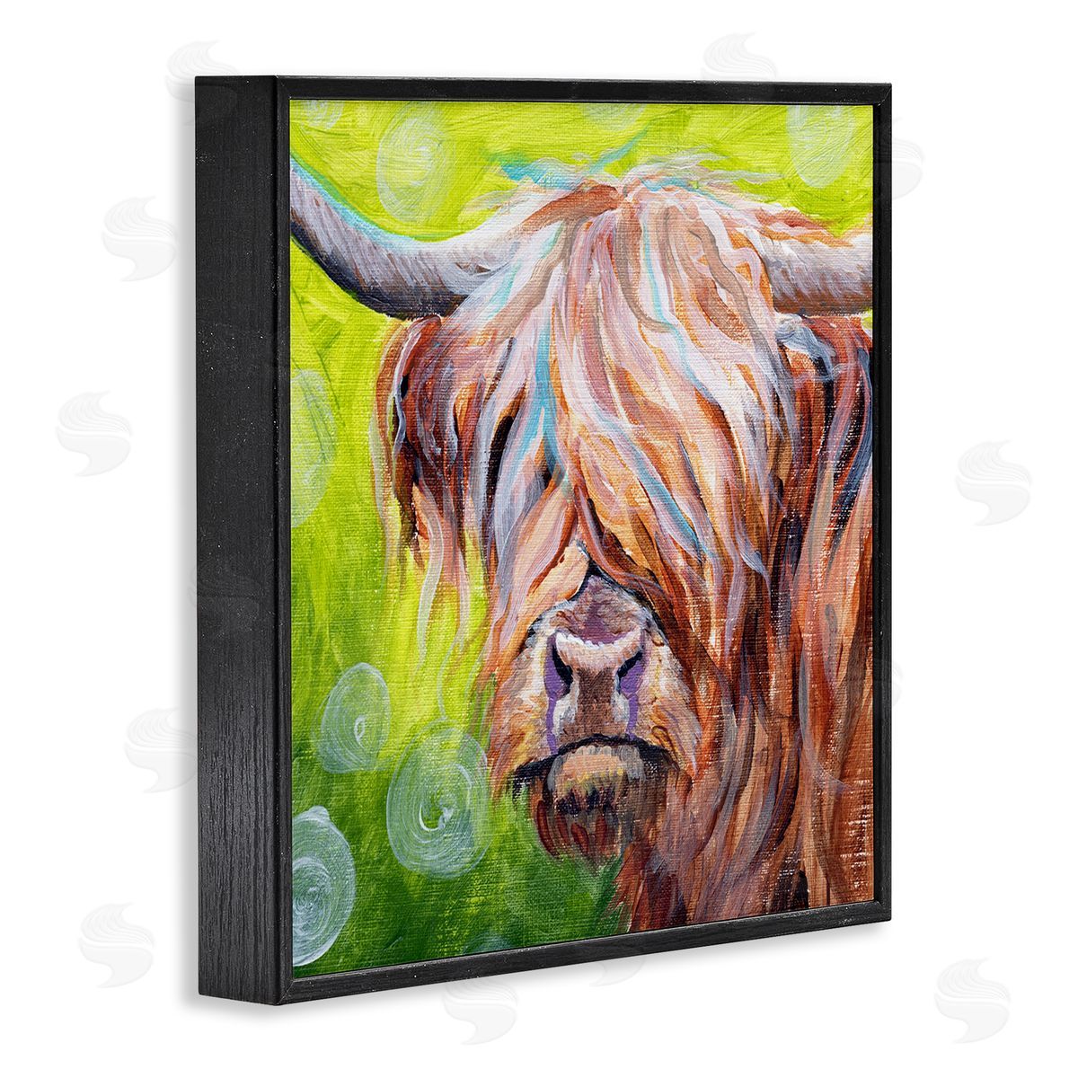 Jennifer Redstreake Vivid Highland Cattle Rural Farmland Animal Painting Black Framed Glicee Wall Art Print
