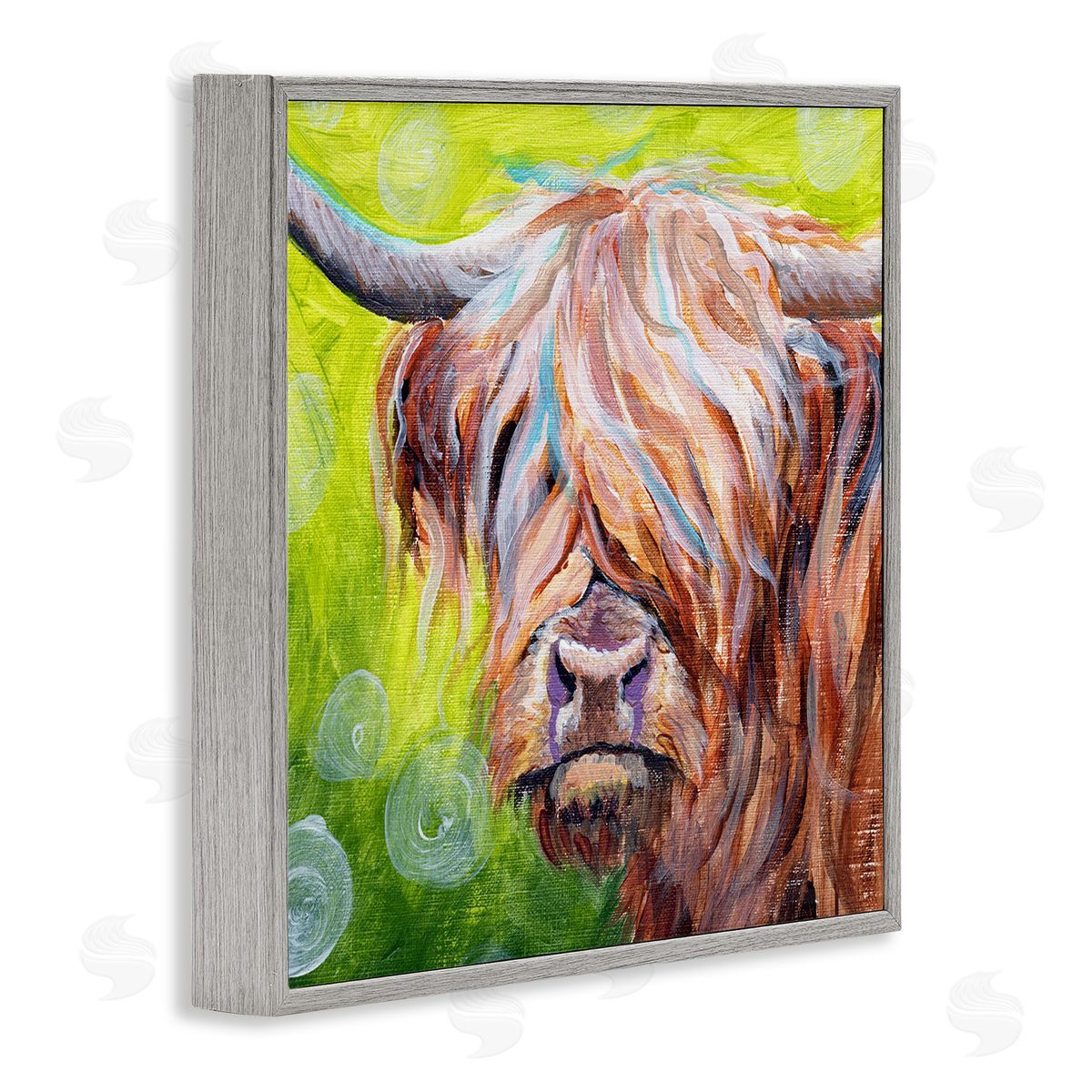 Jennifer Redstreake Vivid Highland Cattle Rural Farmland Animal Painting Gray Framed Glicee Wall Art Print