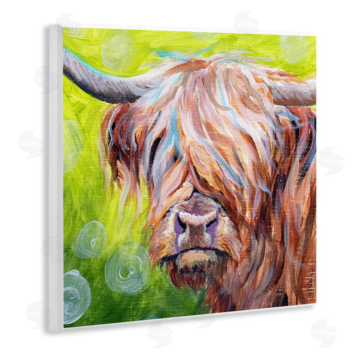 Jennifer Redstreake Vivid Highland Cattle Rural Farmland Animal Painting Wooden Wall Plaque Art Print