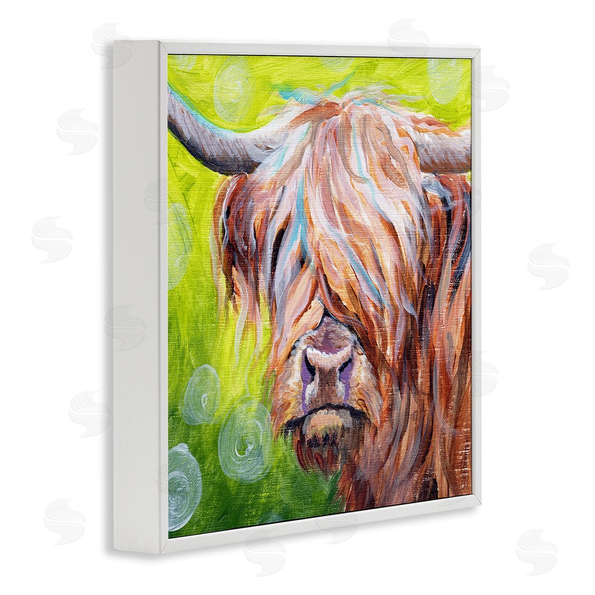Jennifer Redstreake Vivid Highland Cattle Rural Farmland Animal Painting White Framed Glicee Wall Art Print