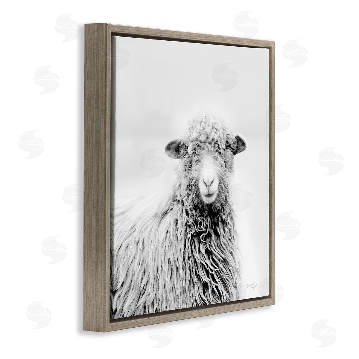 Jennifer Pugh Smiling Sheep Face Monochrome Farm Portrait Brown Floating Frame Canvas Wall Art Print