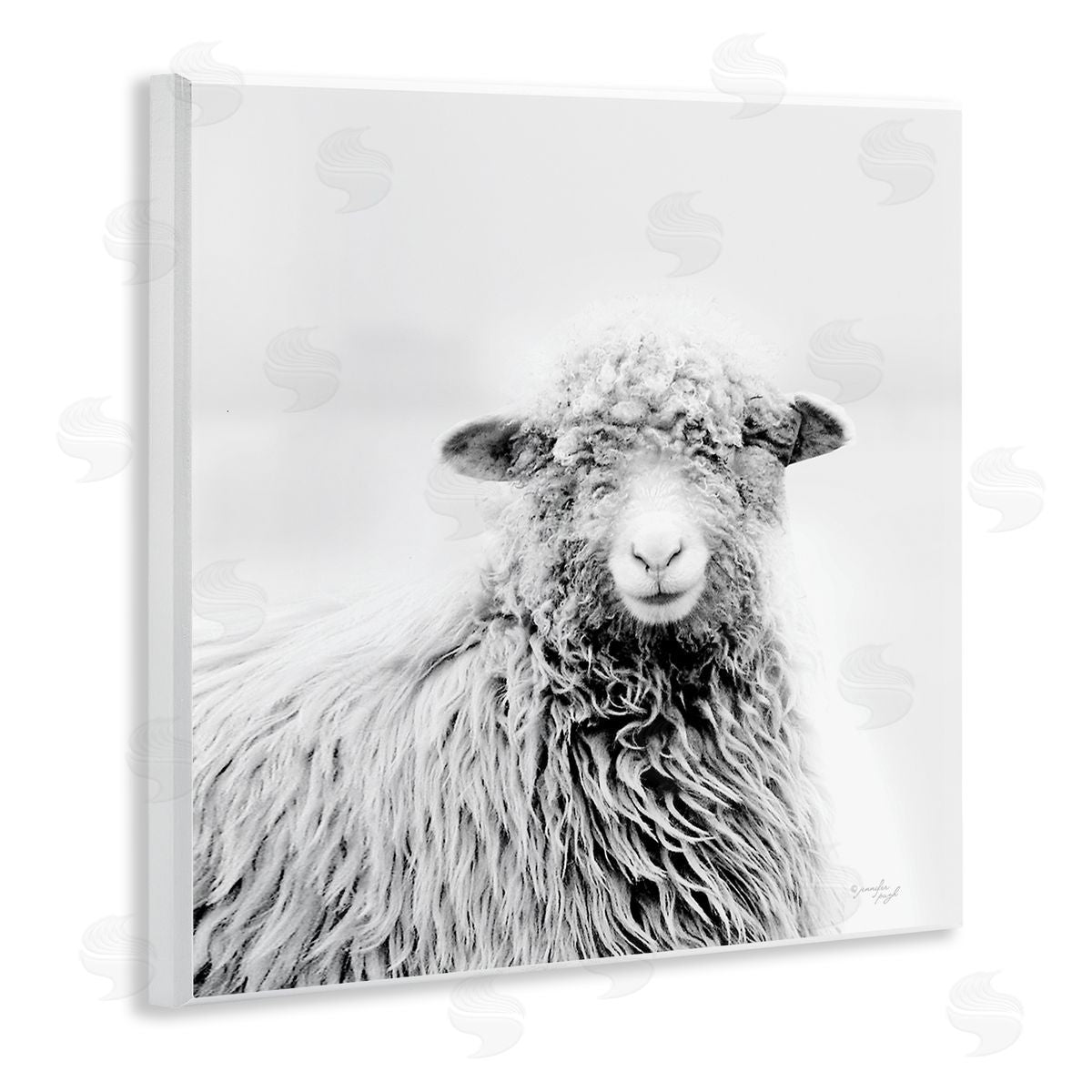 Jennifer Pugh Smiling Sheep Face Monochrome Farm Portrait Wooden Wall Plaque Art Print