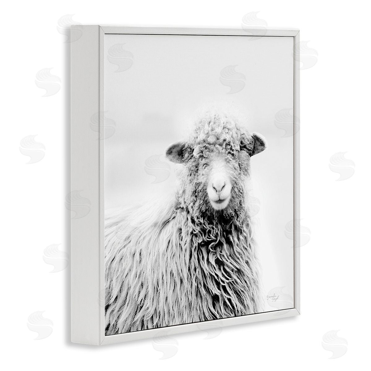 Jennifer Pugh Smiling Sheep Face Monochrome Farm Portrait White Framed Glicee Wall Art Print