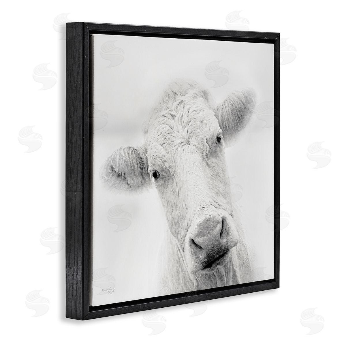 Jennifer Pugh Peaceful Cattle Portrait Close Up Rural Wildlife Black Floating Frame Canvas Wall Art Print